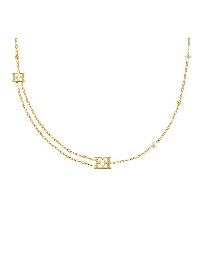 ESCADA Florence Necklace for Women Gold Plating, Beads and Crystals, Dangling Crystal-Embedded Logos, Unique Elegance - Image 1