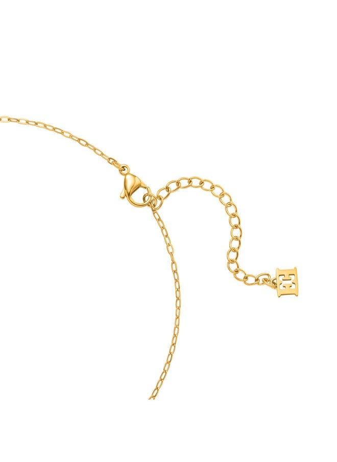 ESCADA Florence Necklace for Women Gold Plating, Beads and Crystals, Dangling Crystal-Embedded Logos, Unique Elegance - Image 3