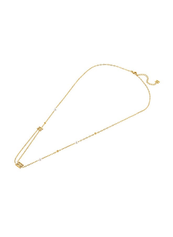 ESCADA Florence Necklace for Women Gold Plating, Beads and Crystals, Dangling Crystal-Embedded Logos, Unique Elegance - Image 2