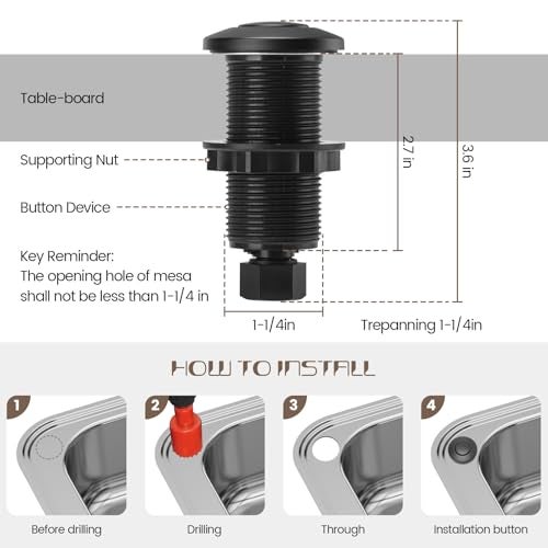 Etoolcity Garbage Disposal Air Switch Kit Sink Top Waste Disposal Long Stainless Steel Black On/Off Air Button Food and Waste Disposals Part by Etoolcity, UL Listed - Image 5