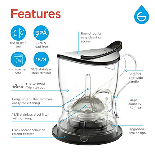 GROSCHE Aberdeen Tea Infuser Teapot & Smart Tea Maker - BPA-Free, Drip-Free Design | Coaster | Easy Brew | Easy Clean Steeper | Loose Leaf Brewing - Stylish Design | 17.7 oz - 525 ml - Black - Image 5