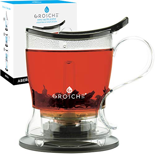 GROSCHE Aberdeen Tea Infuser Teapot & Smart Tea Maker - BPA-Free, Drip-Free Design | Coaster | Easy Brew | Easy Clean Steeper | Loose Leaf Brewing - Stylish Design | 17.7 oz - 525 ml - Black - Image 1