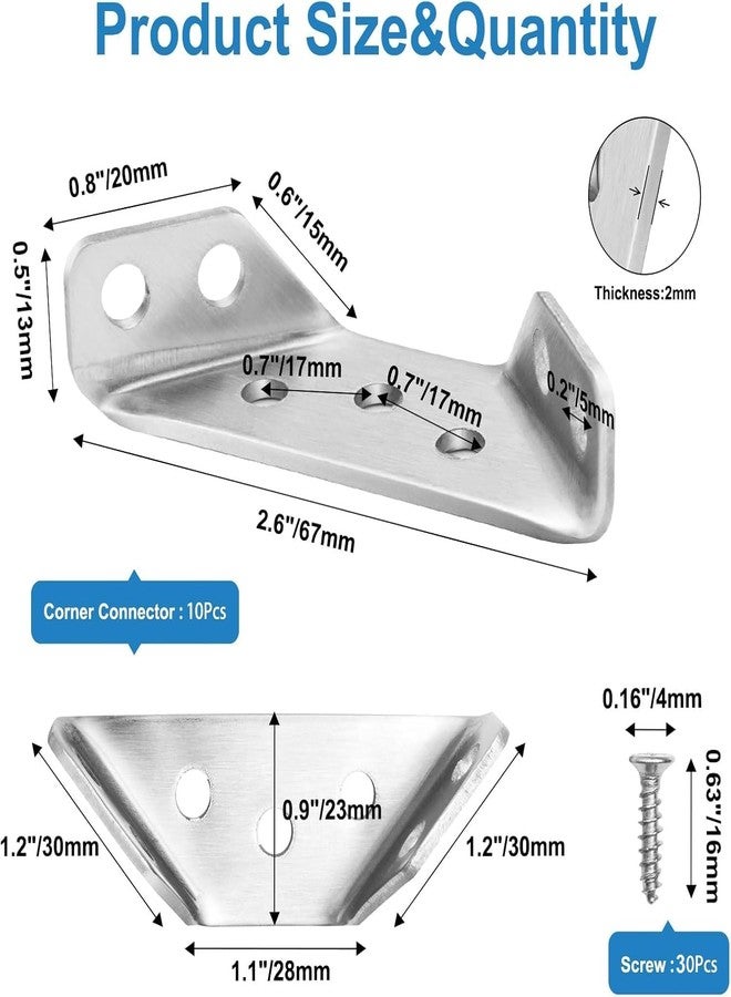 VINSU Stainless Steel Corner Connectors with Screws – Heavy Duty 90° Brackets for Furniture Reinforcement, Wooden Shelves, Cabinets & Frame Support - (Pack of 10) - Image 4