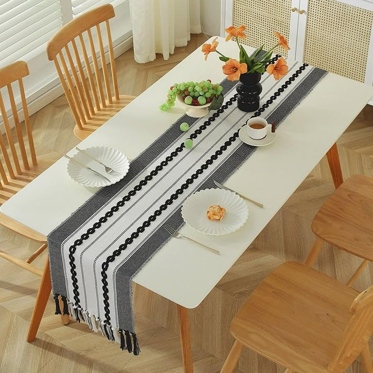 GLOY ® Luxurious 100% Natural Pure Cotton Material Handmade Heat Resistant and Washable 6 Seater Table Runner (Size-14"x72") for Dining Table Runner| Centre Table| Kitchen Linen (Black Chain) - Image 3
