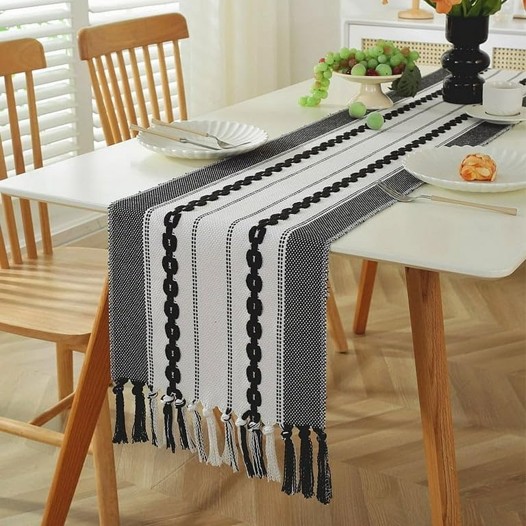 GLOY ® Luxurious 100% Natural Pure Cotton Material Handmade Heat Resistant and Washable 6 Seater Table Runner (Size-14"x72") for Dining Table Runner| Centre Table| Kitchen Linen (Black Chain) - Image 2