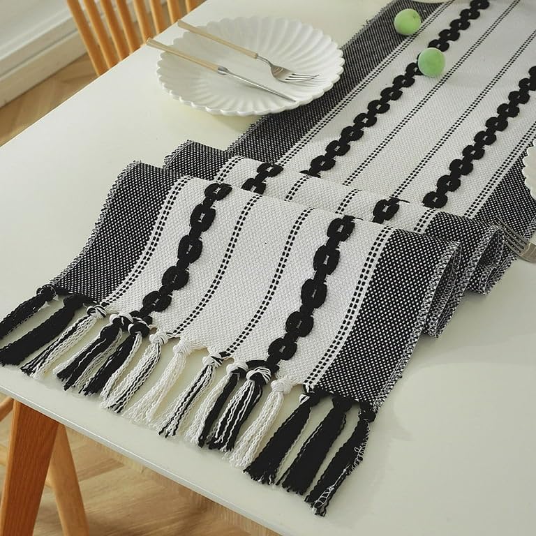 GLOY ® Luxurious 100% Natural Pure Cotton Material Handmade Heat Resistant and Washable 6 Seater Table Runner (Size-14"x72") for Dining Table Runner| Centre Table| Kitchen Linen (Black Chain) - Image 5