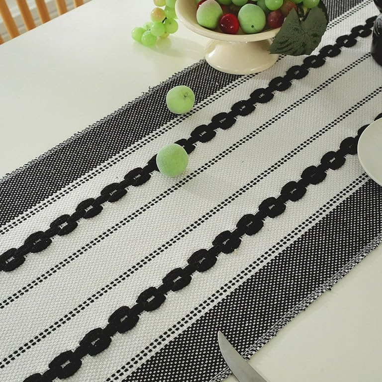 GLOY ® Luxurious 100% Natural Pure Cotton Material Handmade Heat Resistant and Washable 6 Seater Table Runner (Size-14"x72") for Dining Table Runner| Centre Table| Kitchen Linen (Black Chain) - Image 4