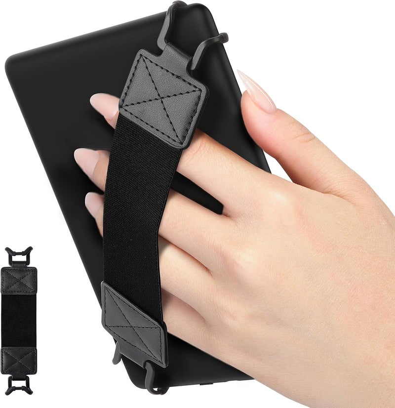 MoKo MoKo Security HandStrap for 68 Kindle eReaderFire Tablet KindleKoboVoyagaLenovoSony Kindle EBook Tablet Lightweight Finger Grip HolderElastic Versatile Hand Strap Black Belt Black  - Image 1