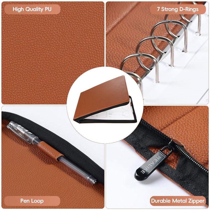 REALIKE Zippered Business Checkbook Binder for Business Checks, 7 Ring Check Binder for 9x13 Sheets,600 Checks Capacity, PU Leather Portfolio with Zipper Pouch & Storage Organizer - Image 3