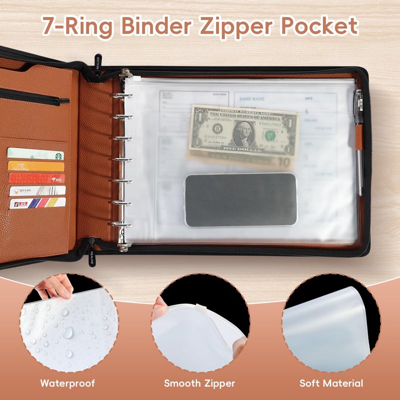 REALIKE Zippered Business Checkbook Binder for Business Checks, 7 Ring Check Binder for 9x13 Sheets,600 Checks Capacity, PU Leather Portfolio with Zipper Pouch & Storage Organizer - Image 4