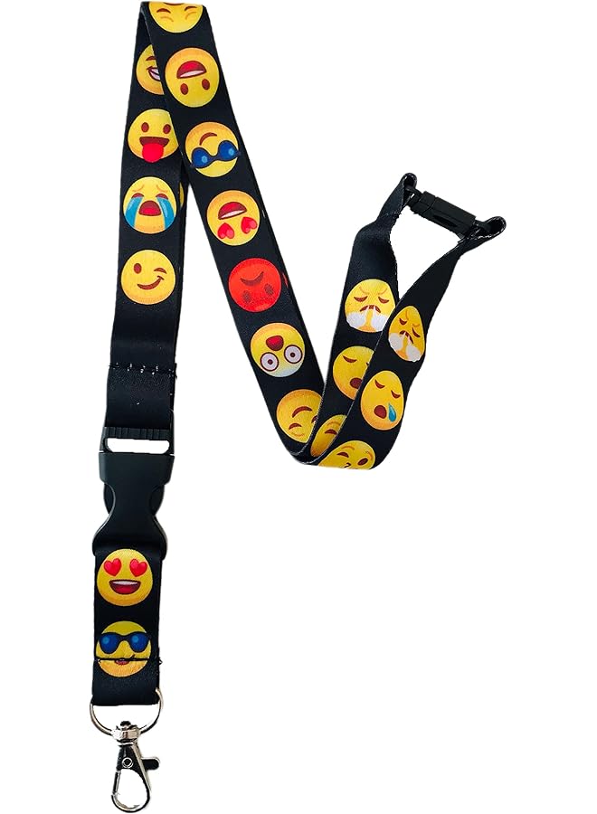 Green Tiger 20mm Black Emoji Faces Lanyard with Detachable Clip & Safety Breakaway
