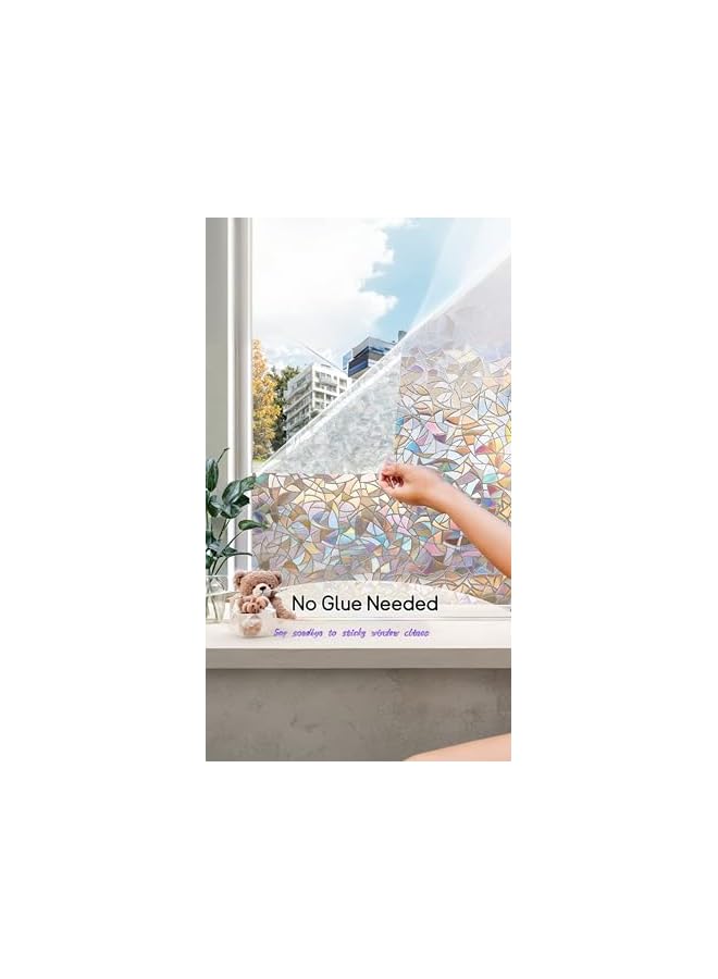 The Bros 3D Crystal Decorative Stained Glass Window Film - Rainbow Effect Privacy Window Film - Removable Self Adhesive Glass Sticker - Static Cling Window Paper for Kitchen -23.6x39.4 inches - Image 2