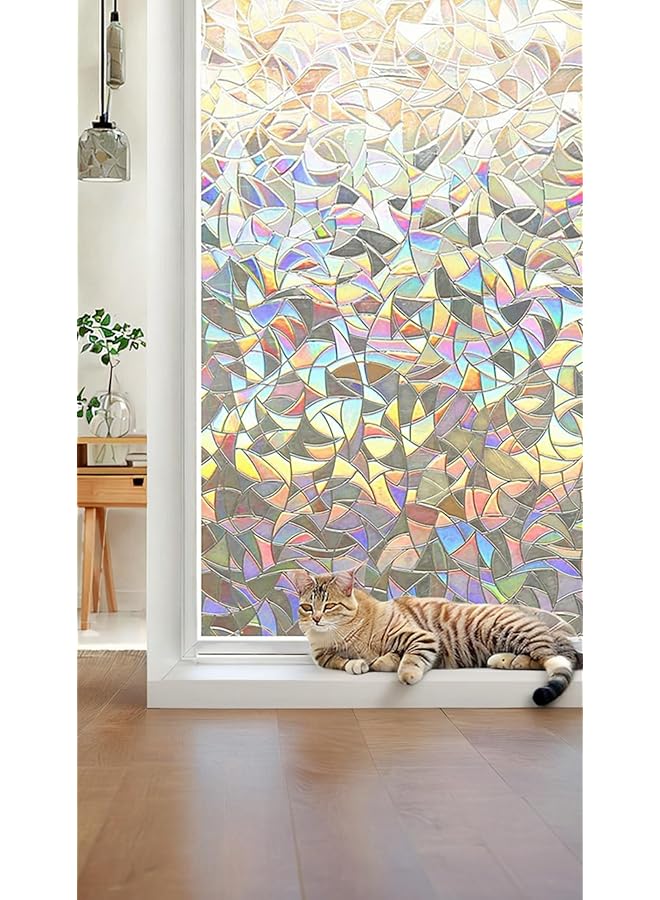 The Bros 3D Crystal Decorative Stained Glass Window Film - Rainbow Effect Privacy Window Film - Removable Self Adhesive Glass Sticker - Static Cling Window Paper for Kitchen -23.6x39.4 inches - Image 1