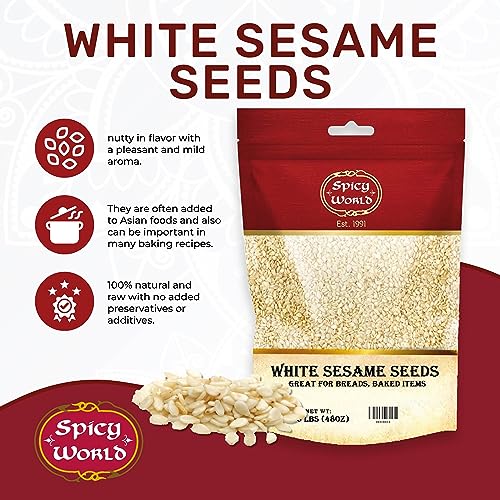 Spicy World White Sesame Seeds 3 LB Bag - Natural, Raw, Hulled, Non-GMO, Bulk Resealable Bag - Image 3