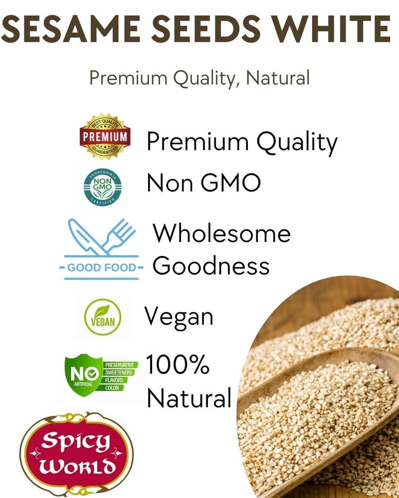 Spicy World White Sesame Seeds 3 LB Bag - Natural, Raw, Hulled, Non-GMO, Bulk Resealable Bag - Image 2