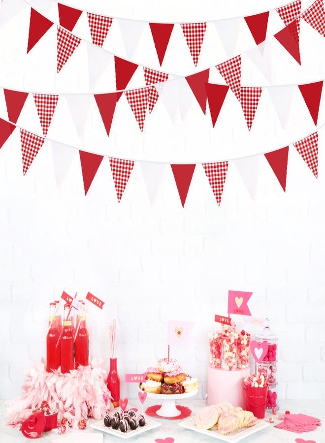 pinkblume 32Ft Red Party Decorations Red Plaid Checkered White Triangle Flag Gingham Pennant Bunting Fabric Garland for Christmas Wedding Birthday Carnival Picnic X-mas Outdoor Home Party Festivals Decoration - Image 3