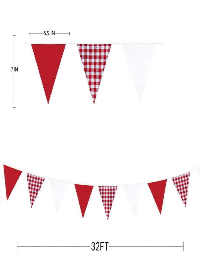 pinkblume 32Ft Red Party Decorations Red Plaid Checkered White Triangle Flag Gingham Pennant Bunting Fabric Garland for Christmas Wedding Birthday Carnival Picnic X-mas Outdoor Home Party Festivals Decoration - Image 2
