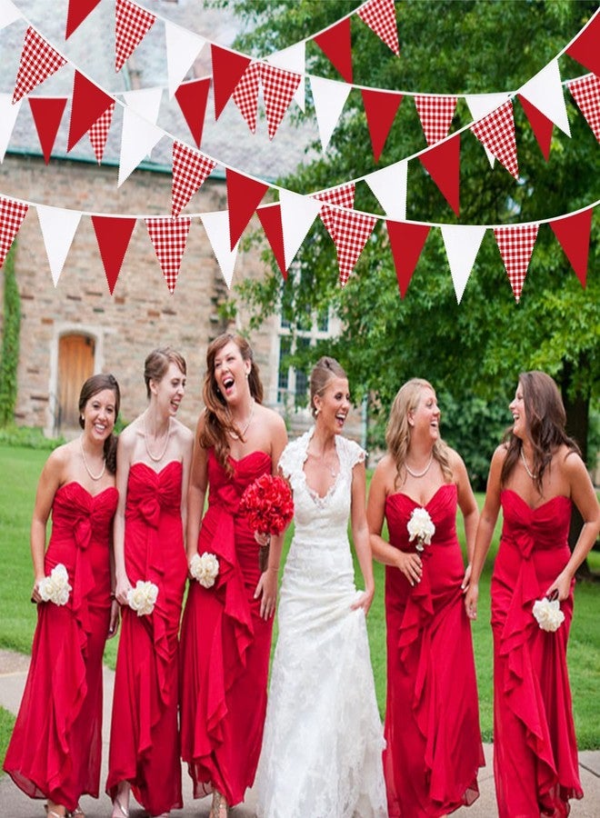 pinkblume 32Ft Red Party Decorations Red Plaid Checkered White Triangle Flag Gingham Pennant Bunting Fabric Garland for Christmas Wedding Birthday Carnival Picnic X-mas Outdoor Home Party Festivals Decoration - Image 5