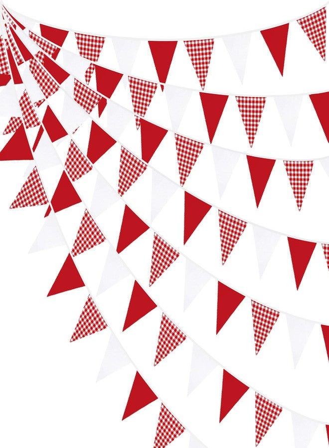 pinkblume 32Ft Red Party Decorations Red Plaid Checkered White Triangle Flag Gingham Pennant Bunting Fabric Garland for Christmas Wedding Birthday Carnival Picnic X-mas Outdoor Home Party Festivals Decoration - Image 1