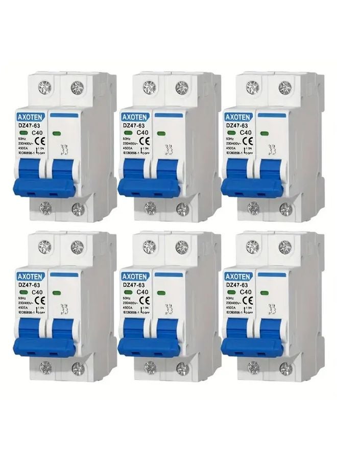 6PC 40A AC Air Switch DZ47 63 Miniature Circuit Breaker 2P Electrical Fuse - Image 1