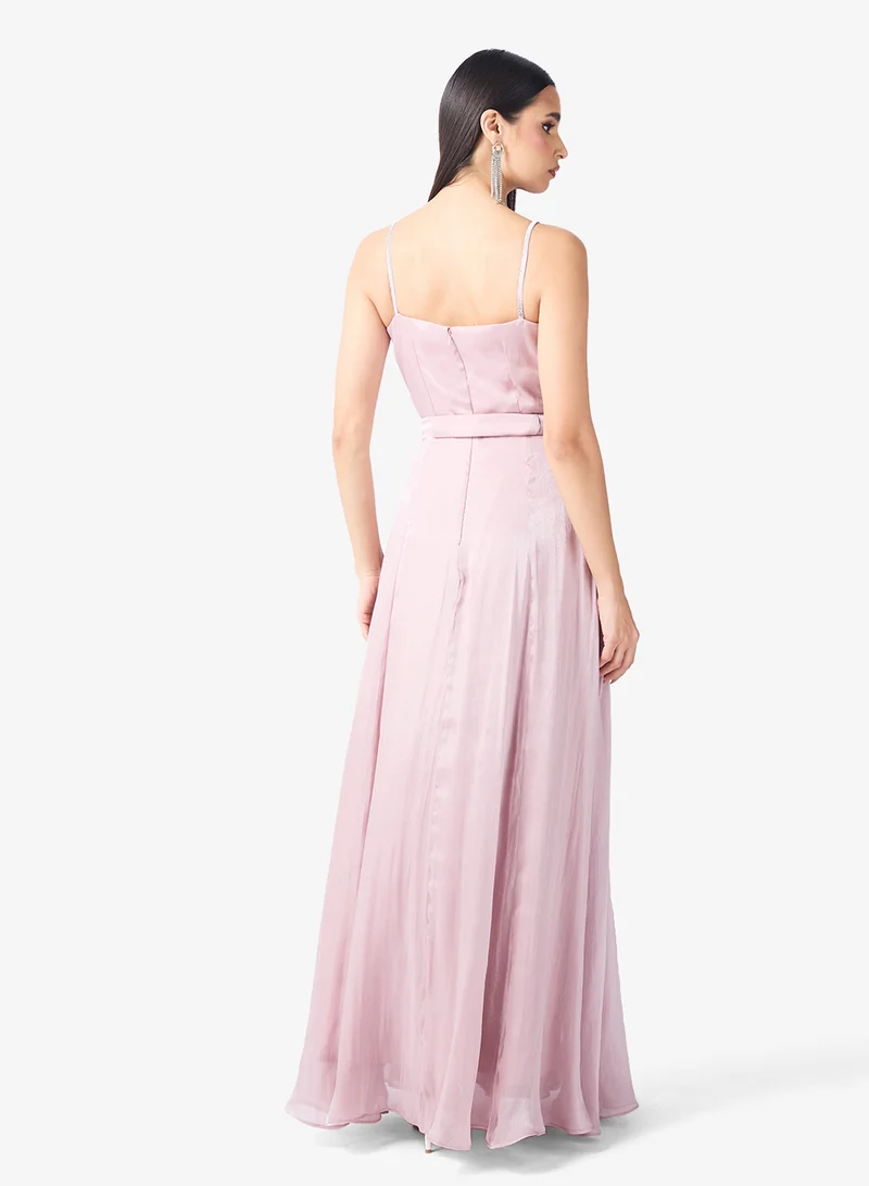 Namshi x Diamante Strap Draped A Line Gown