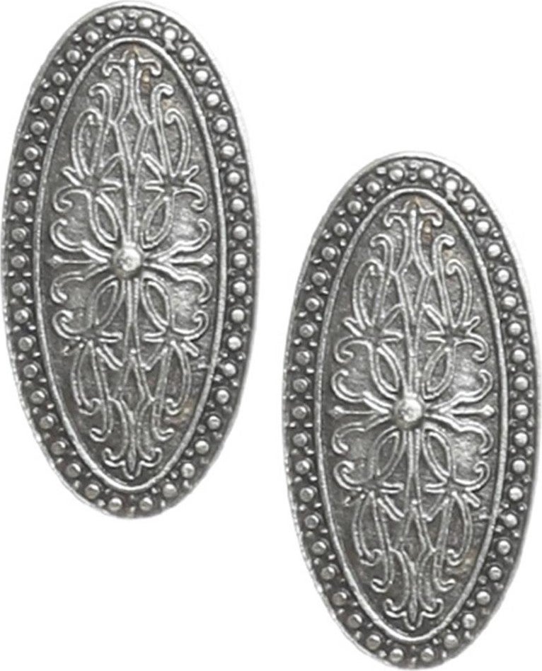 Labalaba Women's Antique Silver Plated Studded Model Ethnic Motif Oval Shaped Earrings  - Image 5