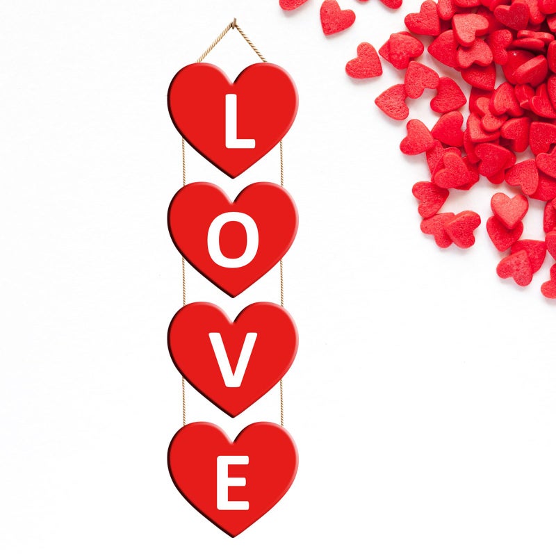 Demonwer Valentine's Day Door Sign Hanging Red Heart Love Wood Door Hanger Heart Shaped Decoration for Wedding Party Anniversary Home - Image 1