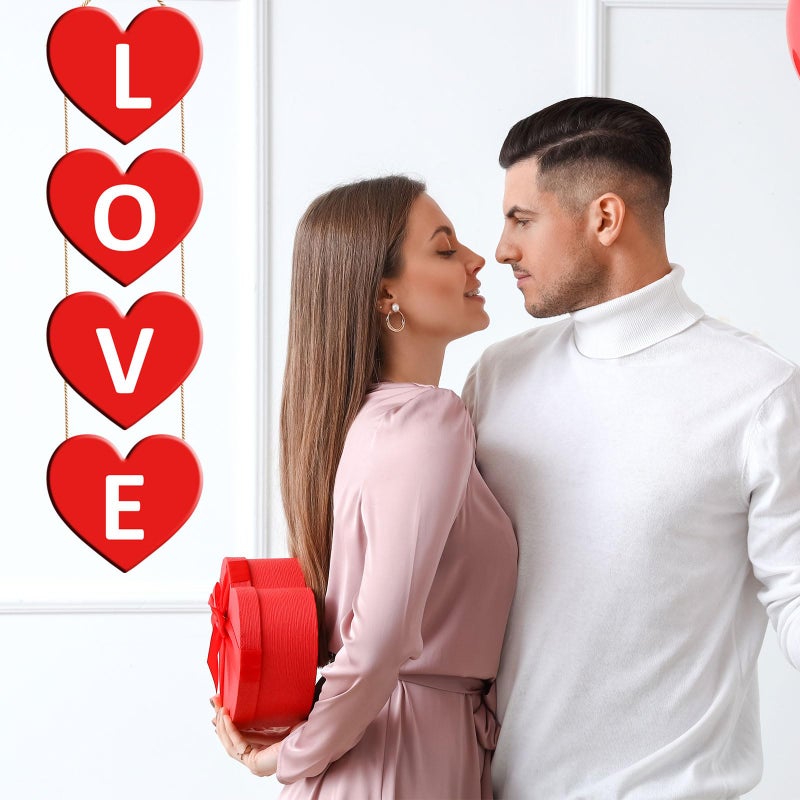 Demonwer Valentine's Day Door Sign Hanging Red Heart Love Wood Door Hanger Heart Shaped Decoration for Wedding Party Anniversary Home - Image 3