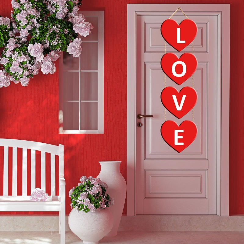 Demonwer Valentine's Day Door Sign Hanging Red Heart Love Wood Door Hanger Heart Shaped Decoration for Wedding Party Anniversary Home - Image 5