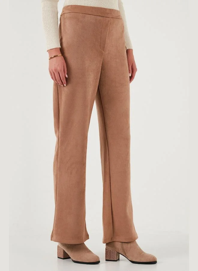 ليلا بنطلون نسائي واسع الساق من جلد السويد عالي الخصر من ليلى