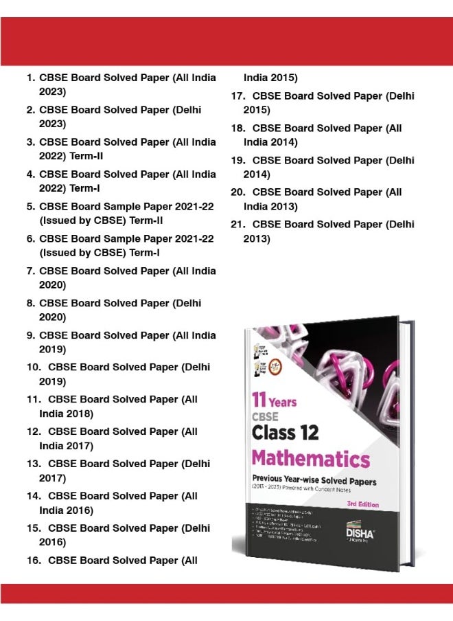 11 Years CBSE Class 12 Mathematics Previous Year-wise Solved Papers (2013 - 2023) powered with Concept Notes 3rd Edition | Previous Year Questions PYQs
