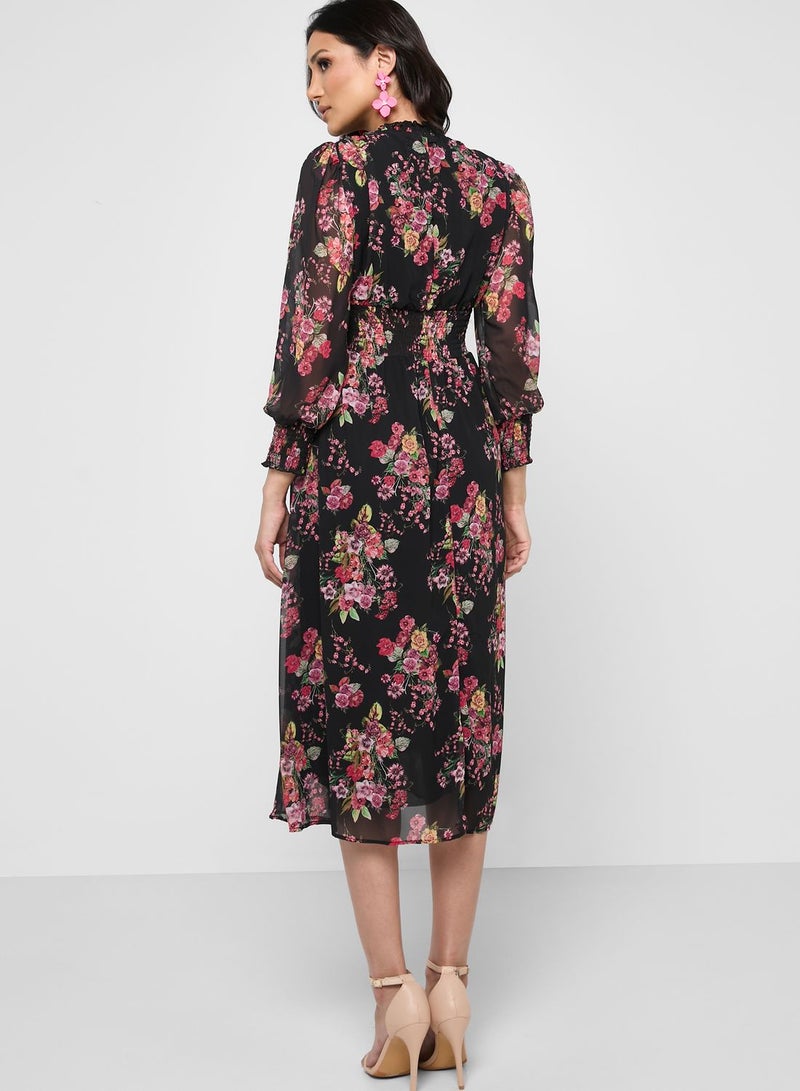 FYOR Floral Printed Mesh Detail Dress - Image 2