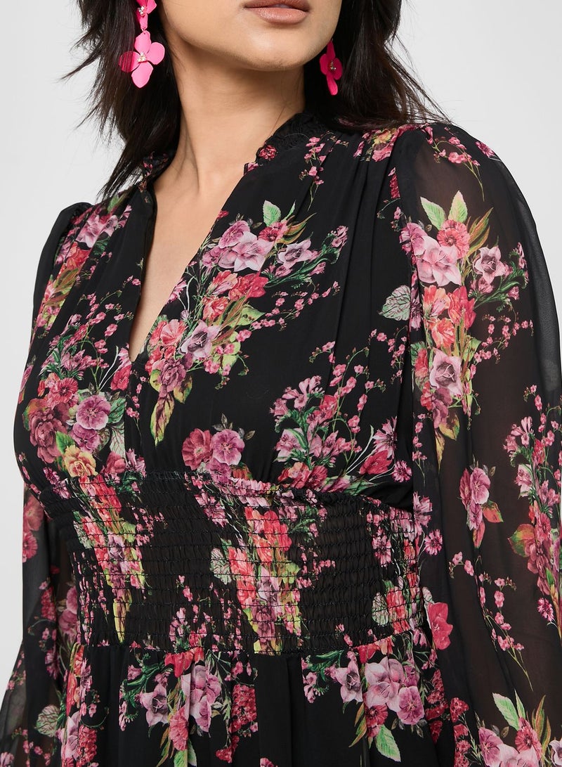 FYOR Floral Printed Mesh Detail Dress - Image 3