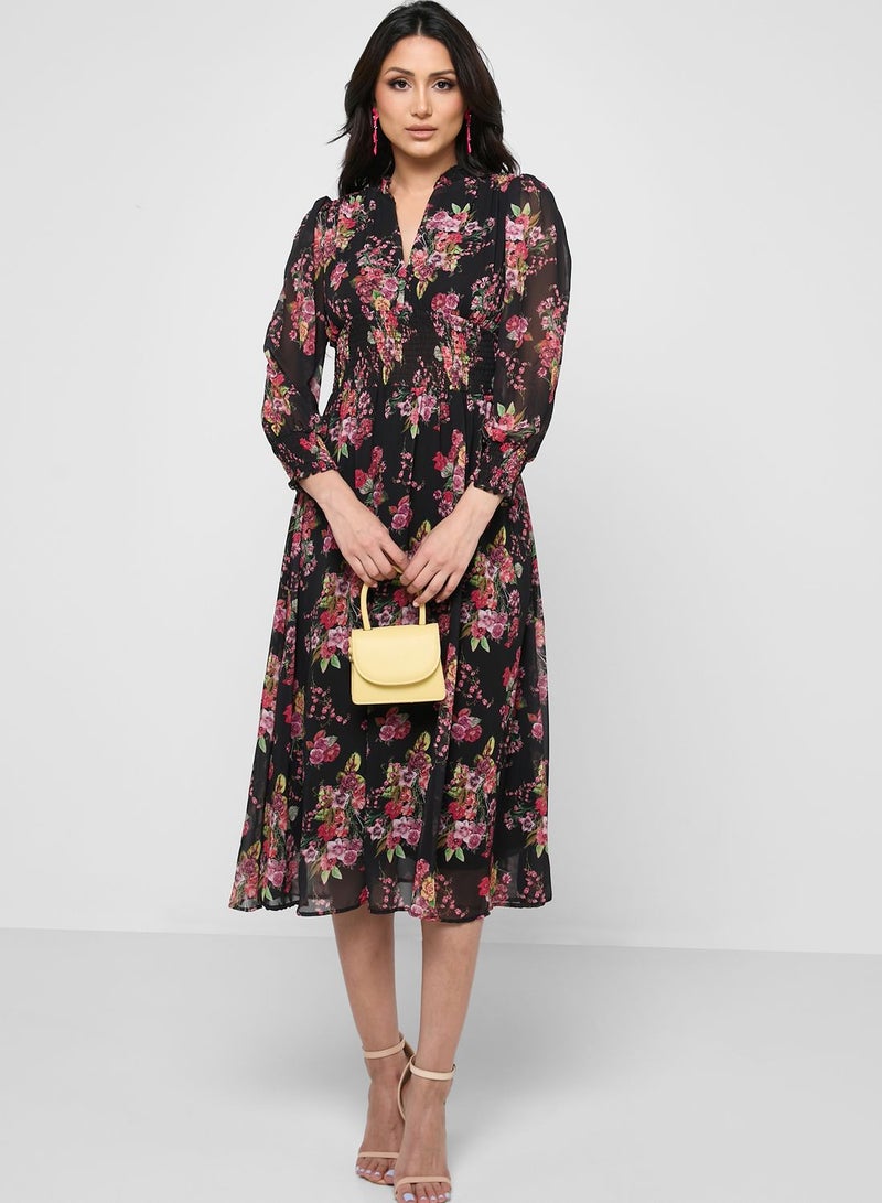 FYOR Floral Printed Mesh Detail Dress - Image 4