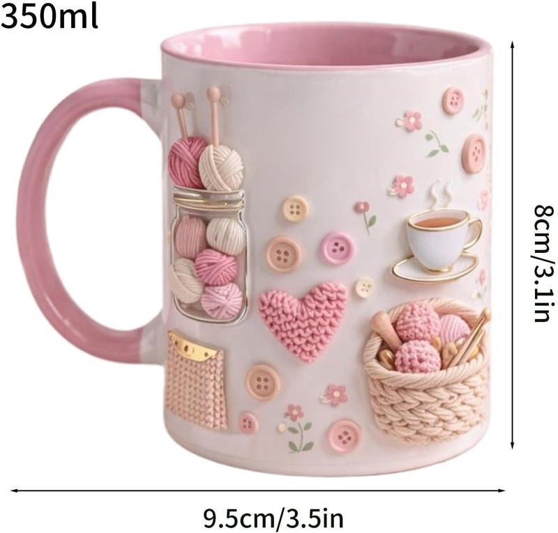 Funny Coffee Mug - Ceramic Crochet Pattern Desk Decor, 350ml 3D Visual Effect Novelty Cup, Creative Yarn Art Design | Birthday Gift For Women Mom Friend Sister Office Dorm - Image 5