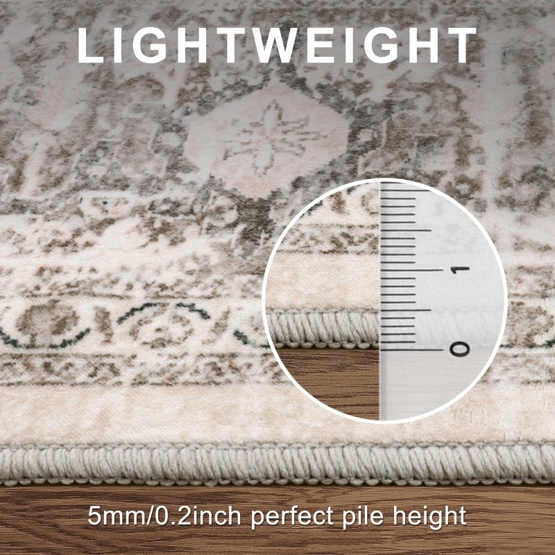LIVEBOX 5x7 Area Rugs for Living Room, Washable Nursery Beige Neutral Boho Rug, Soft Non-Slip, Low-Pile Vintage Medallion, Retro Faux Wool for Dining Room, Bedroom, Office - Image 4