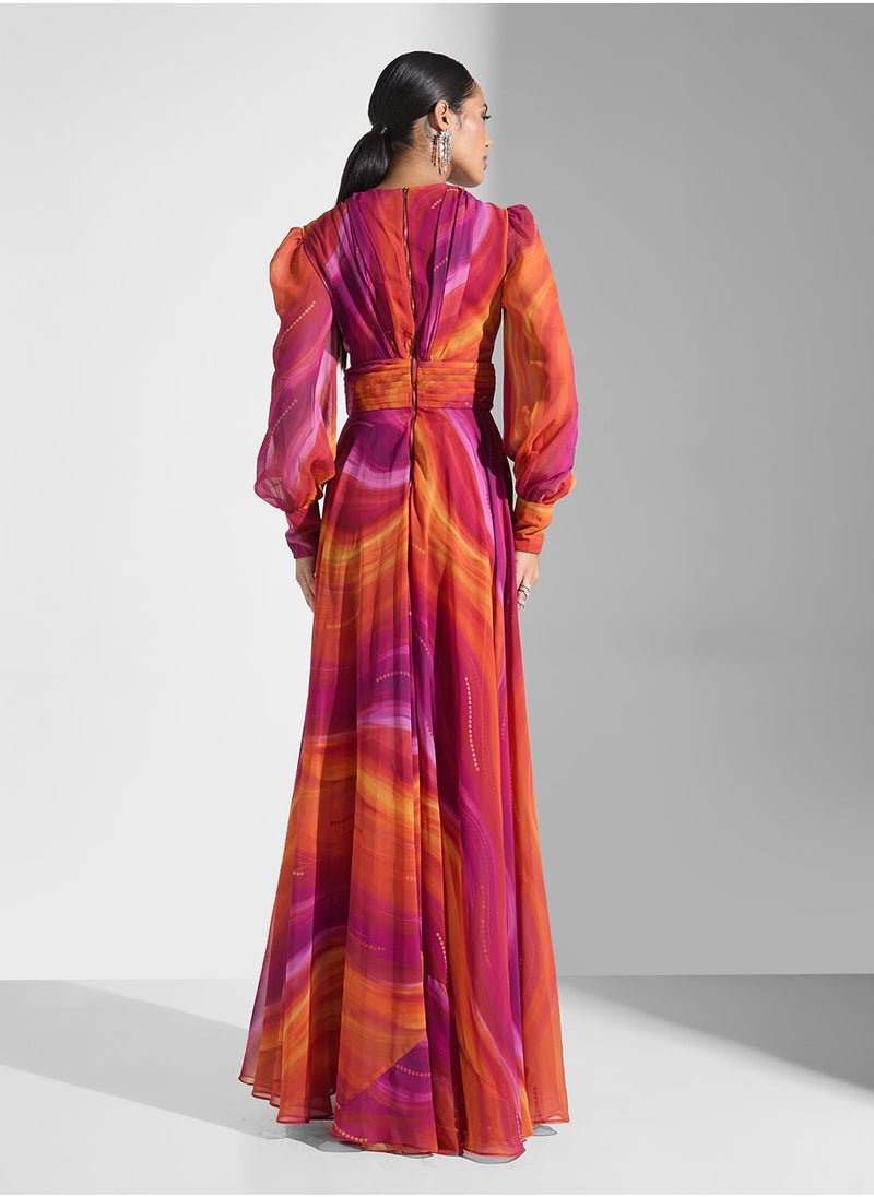 Virgos Lounge V-Neck Puff Sleeve Dress  - Image 3