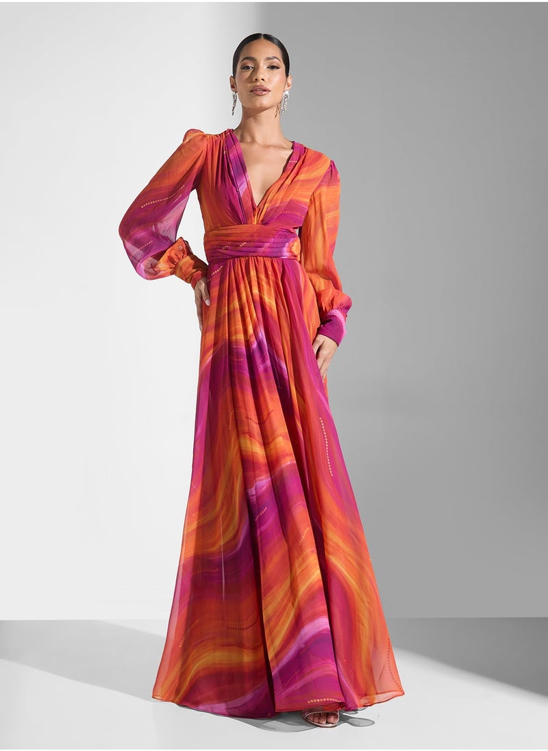 Virgos Lounge V-Neck Puff Sleeve Dress  - Image 1