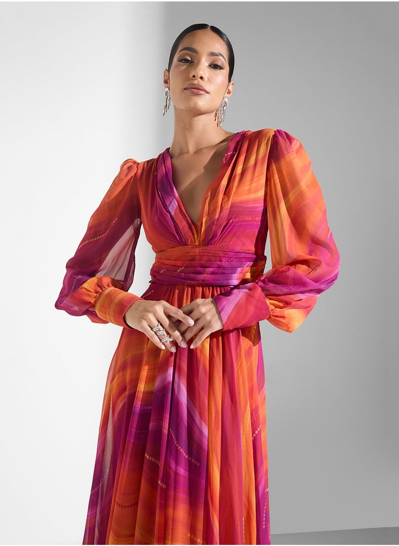 Virgos Lounge V-Neck Puff Sleeve Dress  - Image 2