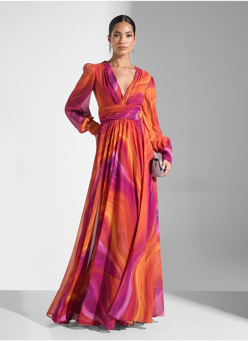 Virgos Lounge V-Neck Puff Sleeve Dress  - Image 4