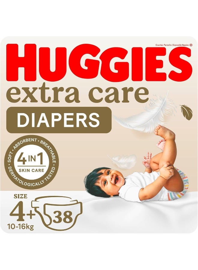 Huggies Extra Care, Size 4+, 10 -16 kg, Value Pack, 38 Diapers