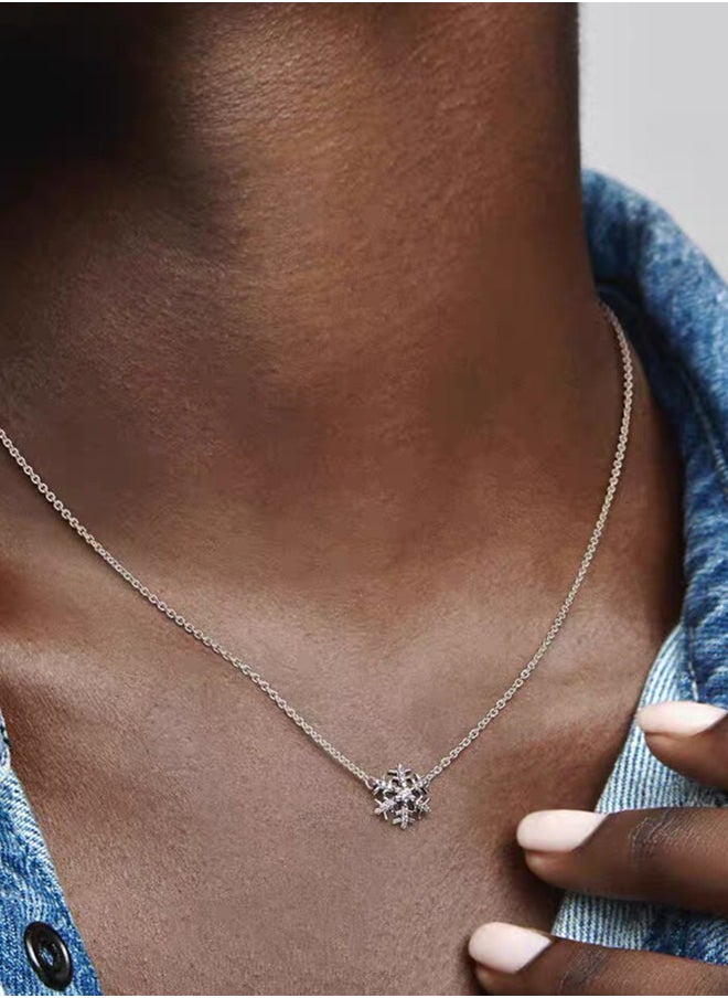 PANDORA - Pandora Sparkling Snowflake Pendant Necklace sterling silver set cubic zirconia gemstones Moments collection, size: 45,392371C01-45 - Image 1