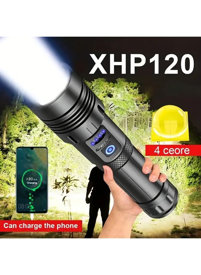 Black XHP120 LED Tactical Flashlight USB Rechargeable For Outdoor Camping Hiking - Image 2