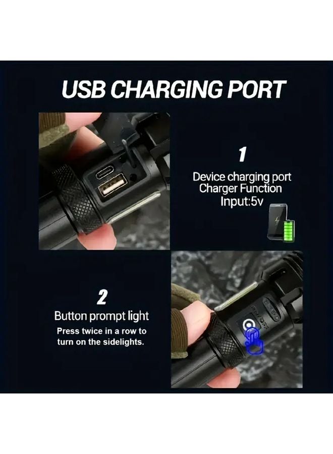 Black XHP120 LED Tactical Flashlight USB Rechargeable For Outdoor Camping Hiking - Image 5
