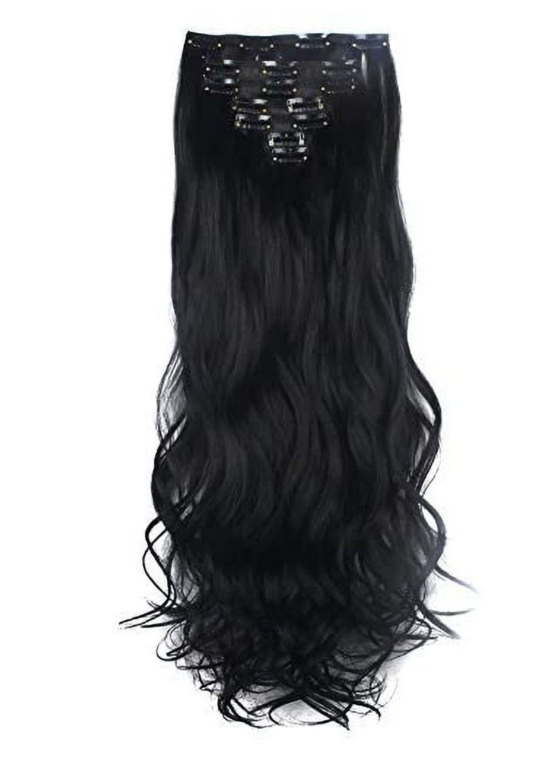 إستيل 7 قطع 16 مقاطع 23 "-24" سميكة مجعد مستقيم كامل الرأس كليب في لحمة مزدوجة الشعر الأسود الداكن مجعد - Image 3