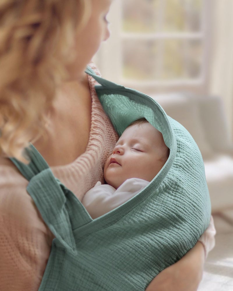 Blissful Diary غطاء رضاعة موسلين يوميات السعادة للرضاعة الطبيعية، غطاء رضاعة قابل للتنفس مع ياقة قوسية للنساء، مئزر رضاعة (أخضر روماني) - Image 3