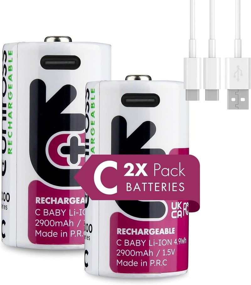 Uniross Lithium USB-C Rechargeable Batteries (C, Pack of 2) - Image 1