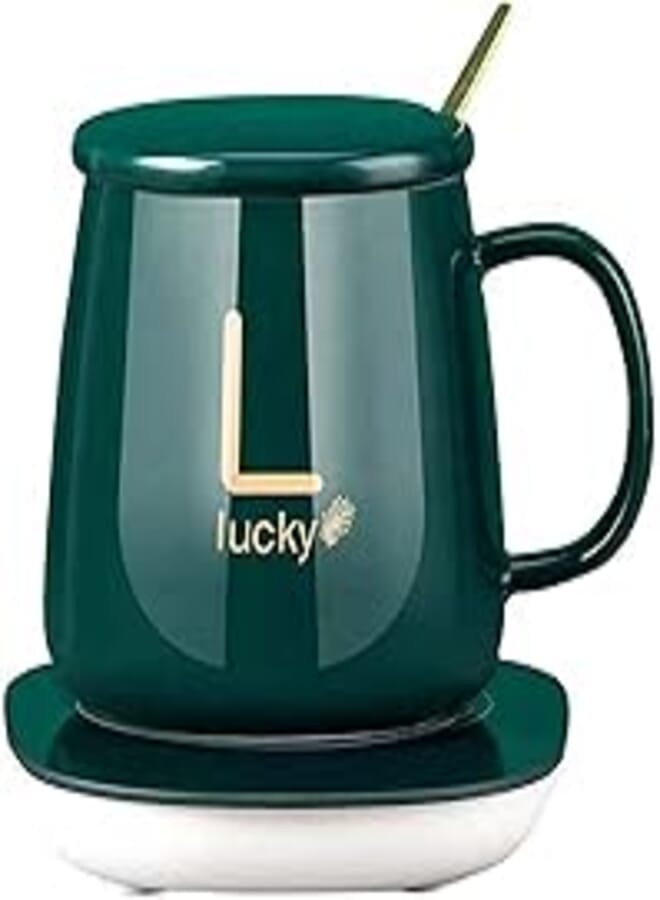 Li ying Portable Coffee Cup Warmer Heater Set Heat Heating Cup Pad Ceramics Mug Thermostatic Electric Coaster 55℃ Mug Mat Office Tea Coffee Milk Heater with Cup Spoon(Gift Box Package), Green