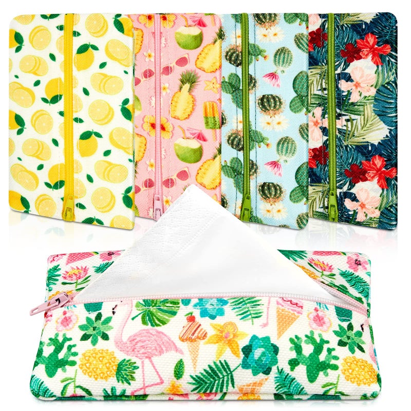 Sherr Sherr 5 Pieces Tissues Purse Pocket Tissue Holder Reusable Travel Tissue Pouch Fabric Zipper Enclosed Small Size Flower Pattern Tissue Holder for Purse Coins for Summer 525 x 3 Inch