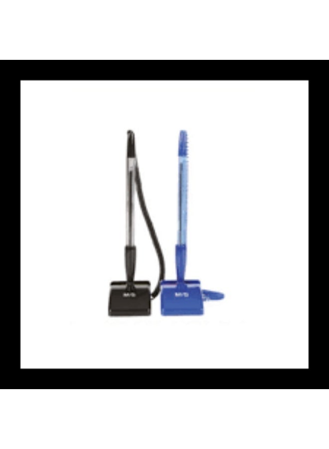 M&G desk penDesk Pen with Stand – Adhesive Base, 180° Rotatable, Soft Grip, Tethered Ballpoint Pen for Office, Reception & Counter Use, Blue and black 2 pcs - Image 4